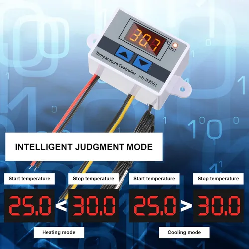 Vista 4 de XH-W3001 Módulo controlador de temperatura LED digital Interruptor de termostato digital con sonda impermeable Calefacción programable Enfriamiento