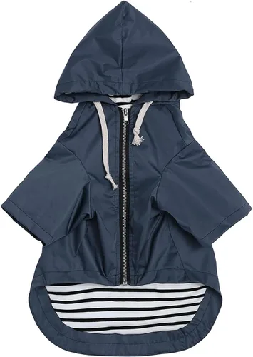 Vista 13 de Chaqueta impermeable para perros, impermeable, para razas pequeñas y medianas, cierre de cremallera, bolsillo de almacenamiento, agujero para arnés