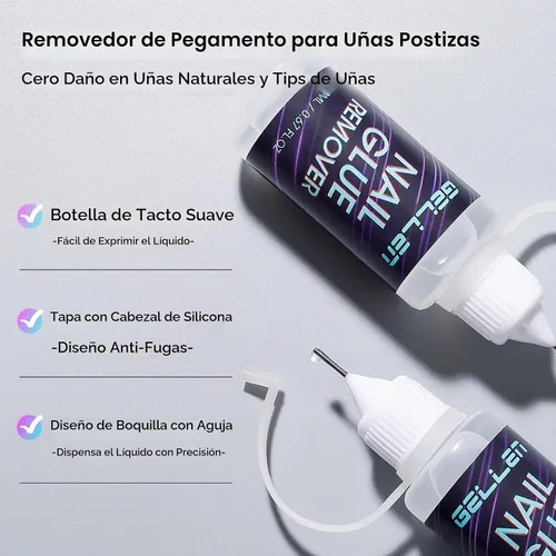 Vista 2 de Gellen 2 unidades de removedor de pegamento de uñas Pinpoint para prensas, removedor de pegamento suave sin acetona, removedor multifuncional