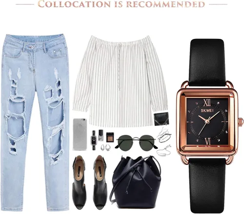 Vista 7 de SKMEI Reloj de mujer elegante reloj de pulsera rectangular de cuero para damas reloj analógico de cuarzo impermeable para mujer