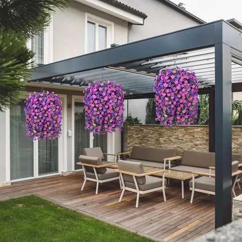 Vista 7 de Flores colgantes artificiales falsas con cesta para decoración al aire libre, resistentes a los rayos UV, flores de margaritas de seda sintética