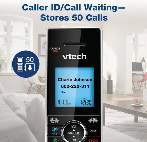 Vista 4 de VTech DS6771-3 DECT 6.0, teléfono inalámbrico desplegable con conexión a Cell, Siri y Google Now Access, plateado/negro, 2 teléfonos inalámbricos