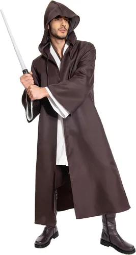 Vista 3 de Skywalker Disfraz con túnica de sable de luz para hombre, espada ligera, trajes de Halloween para adultos Blanco