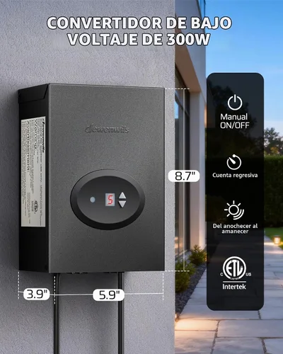 Vista 7 de DEWENWILS Transformador de Paisaje de Bajo Voltaje de 300W, Transformador Exterior Resistente a la Intemperie con Temporizador y Sensor