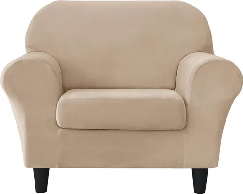 Vista 41 de Funda elástica para sofá, funda de terciopelo ultra suave, protector de muebles para mascotas y niños (beige, pequeño)
