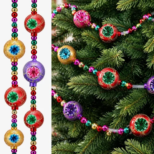 Vista 14 de 2 guirnaldas de Navidad con cuentas de vidrio vintage de 12 pies para árbol