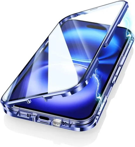 Vista 25 de Funda Henghui magnética con cierre compatible con iPhone 11, de vidrio, con protector de lente de cámara y protector de pantalla, cierre de Azul