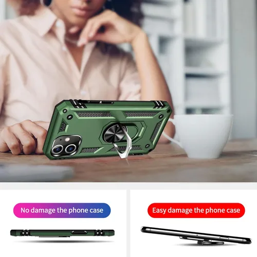 Vista 6 de Yiakeng Funda para iPhone 12 Mini: Funda para iPhone 12 Mini con protector de pantalla HD, fundas protectoras de grado militar con anillo para Verde