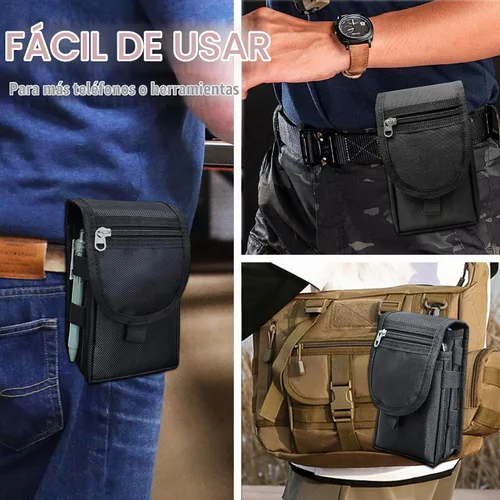 Vista 2 de Funda de teléfono dual para dos teléfonos, soporte táctico para cinturón de teléfono celular para hombres, funda para teléfono multiherramienta