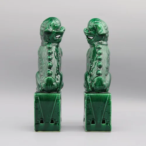 Vista 6 de Eastern tide Par de perros Foo, Perros Fu, perros Buda, Leones guardianes chinos, escultura de cerámica, decoración del hogar