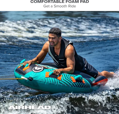 Vista 5 de Airhead Slice Towable 2-4 Rider Models, Tube for Boating and Water Sports, Heavy Duty Full Nylon Cover with Zipper, EVA Foam Pads, and Patented