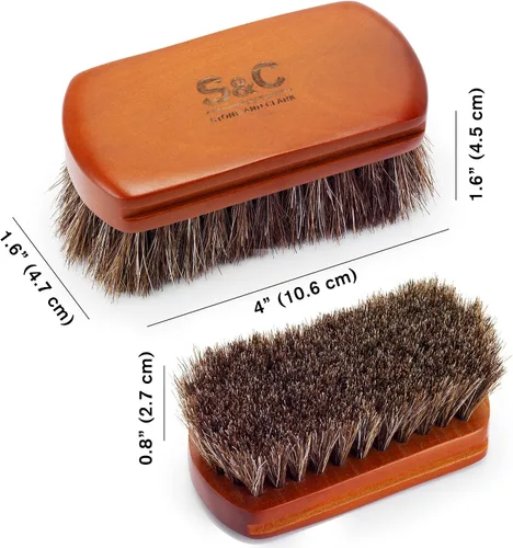 Vista 4 de Mini cepillo de zapatos de 4 pulgadas, cepillo portátil de pelo de caballo con mango de madera natural, cepillo de cerdas suaves para limpiar, pulir