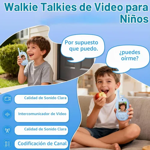Vista 2 de Walkie Talkies de video para niños - Paquete de 2 recargables Azul