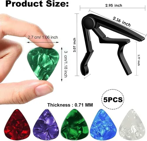 Vista 3 de Capo, Cejilla de guitarra para guitarras acústicas y eléctricas con 5 púas (negro)