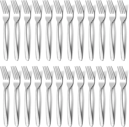 Vista 10 de BEWOS Juego de 24 tenedores para ensalada - Juego de tenedores pequeños de 6.6 pulgadas, cubiertos de acero inoxidable plateados, tenedores