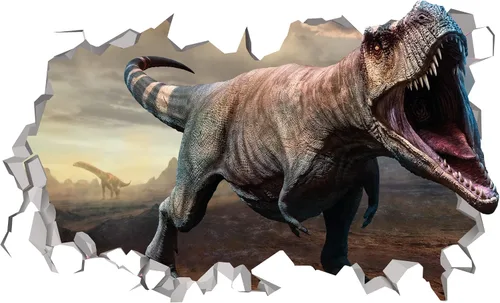 Vista 3 de Calcomanías de pared de ataque de dinosaurios 3D, calcomanía de pared de dinosaurio, decoración de pared de dinosaurio destrozado, decoración
