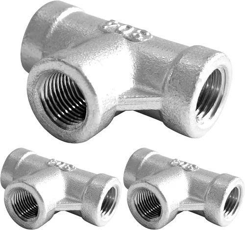 Vista 5 de Acoplamiento de tubería en T de acero inoxidable 1/2" x 1/2" x 1/2" NPT roscado hembra en forma de T acoplamiento 3PCS