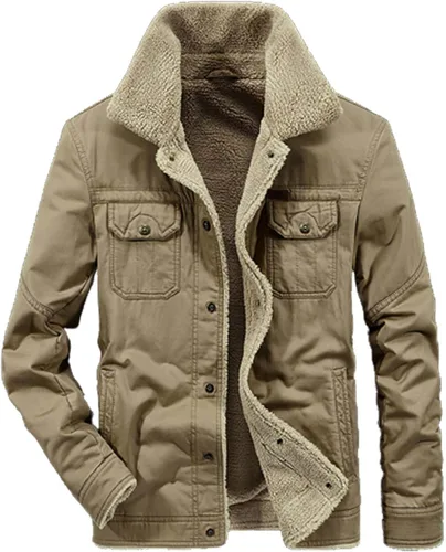 Vista 4 de Chaqueta de algodón para hombre, con forro polar, cálida, color sólido, casual, con broches de presión, con múltiples bolsillos