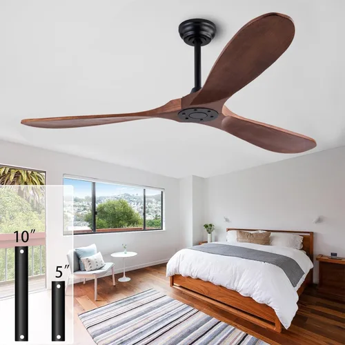 Vista 18 de 52” Silent Solid Wood Ceiling Fan Light, with 6-speed remote control, black