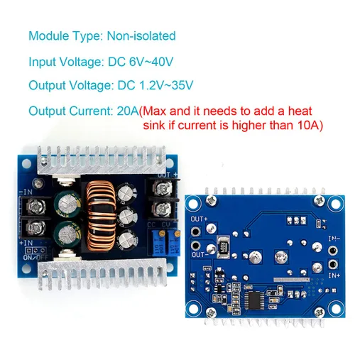 Vista 2 de Módulo de fuente de alimentación 20A DC-DC 6V-40V a 1.2V-35V Convertidor reductor reductor ajustable Adaptador CVCC Voltaje constante Convertidor
