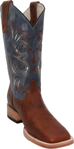 Vista 7 de Botas vaqueras de cuero genuino con punta cuadrada para hombre Talco negro
