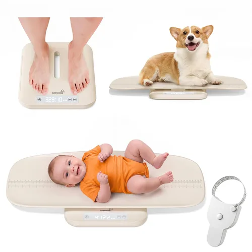 GROWNSY Digital Baby Scale & Pet Scale Up to 330 lbs, Beige | Accurate Weighing, 330 lb Capacity, Hold Function, 27" Height Measurement and