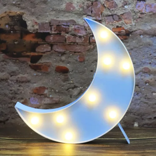 Vista 8 de Letreros LED de marquesina en forma de luna, luces nocturnas iluminadas a pilas, lámpara de luna creciente para dormitorio, Navidad, decoración
