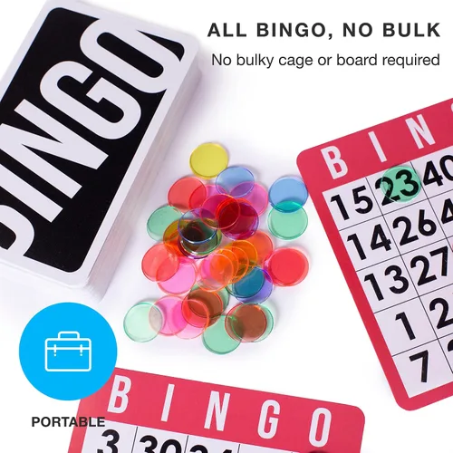Vista 2 de Royal Bingo Supplies Juego de bingo para adultos, personas mayores y familia, 1000 fichas, 100 tarjetas, mazo jumbo de tarjetas de llamada, juego