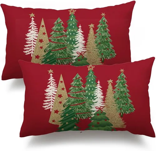 Vista 13 de DFXSZ Fundas de almohada de Navidad 16x16 pulgadas Juego de 2 fundas de almohada de árbol de Navidad decorativas en rojo para sofá de invierno Rojo
