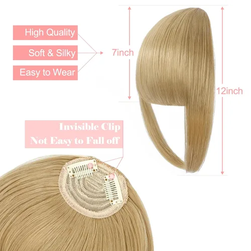 Vista 3 de Extensión de clip de pelo grueso con flecos, flequillo recto y ordenado para mujer, flequillo plano con sienes, rubio ceniza