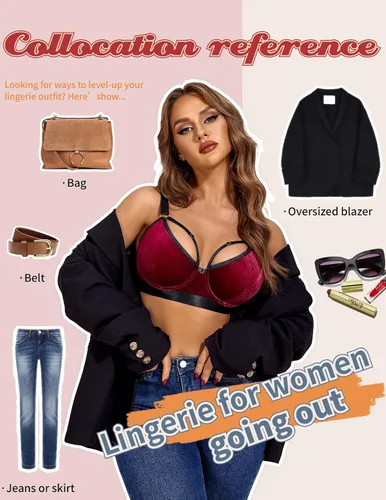 Vista 5 de Avidlove Lencería sexy para mujer con tiras con aros push up de 5 piezas con liga