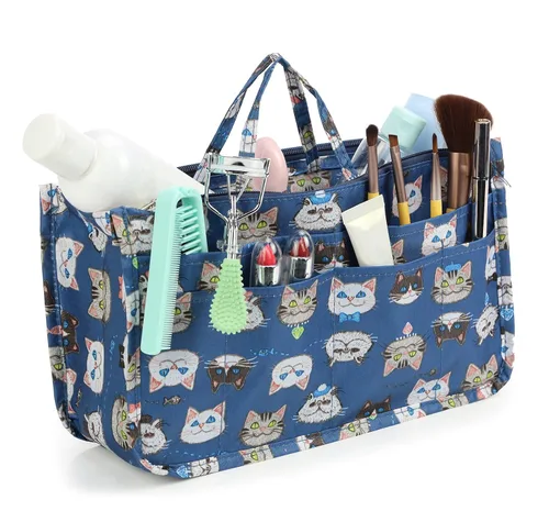 Vista 8 de Micom Organizador de cosméticos extensible, con estampado, asas, 13 bolsillos, para cartera de mujer, L, Swallow