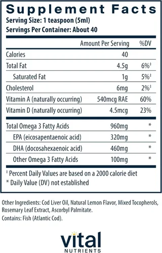 Vista 2 de Vital Nutrients - Aceite de hígado de bacalao ultra puro 1025 (grado farmacéutico) - Aceite de hígado de bacalao noruego 100% puro - 6.8 fl oz por