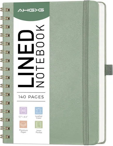 Vista 12 de AHGXG Cuaderno de espiral rayado de 8.5 x 11 pulgadas, cuadernos grandes A4 para mujeres y hombres, cuaderno de cuero de tapa dura con rayas