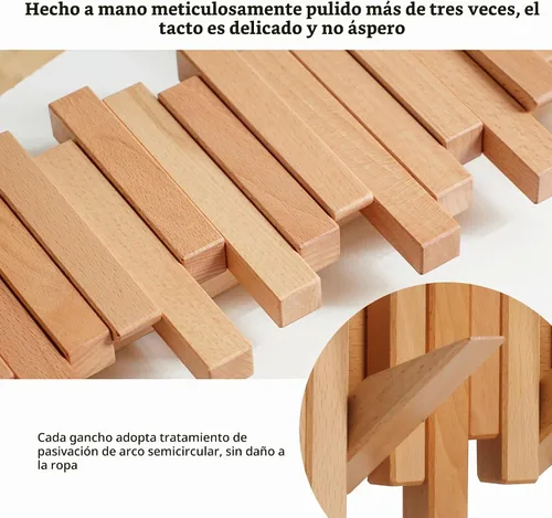 Vista 4 de DESAINOPH® Perchero de abrigos de madera montado en la pared, varillas multifuncionales de madera maciza hechas a mano con 5 ganchos modernos