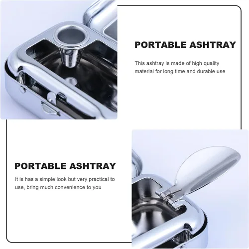 Vista 6 de Cenicero de bolsillo, mini cenicero portátil de metal con tapa, para eliminar cigarrillos, cenizas, cigarrillos, contenedor para el hogar, oficina