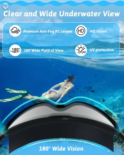 Vista 3 de Gafas de natación antivaho anti UV, visión amplia y sin fugas, gafas de natación y gorro de natación para hombres, mujeres, adultos y jóvenes