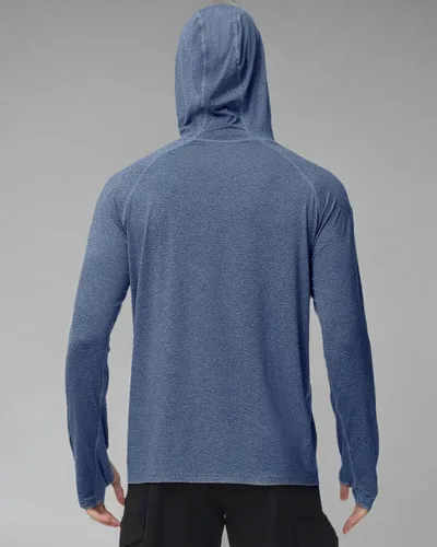 Vista 6 de Roadbox Camisas de pesca para hombre, UPF 50+, manga larga, con capucha UV, para senderismo, correr, natación, atletismo, entrenamiento