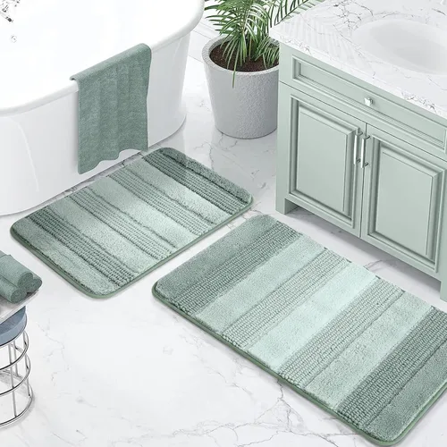Vista 14 de Kmson Juego de 3 alfombras de baño de chenilla ombré, antideslizantes, ultra suaves, lavables, alfombras de baño peludas para bañera, tapete de Azul