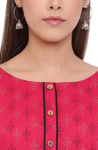 Vista 7 de Janasya Kurta de algodón rosa indio para mujer