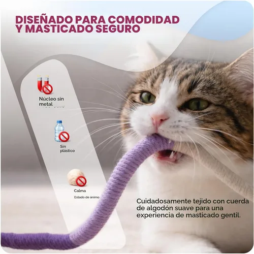 Vista 4 de Jozy Cuerda masticable para gatos, 4 piezas de juguete masticable para gatos con hierba gatera natural recargable, juguetes interactivos