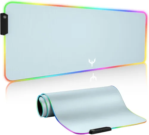 Vista 7 de Alfombrilla de mouse RGB extra grande para juegos, 14 modos de luz, alfombrilla de mouse LED suave extendida, base de goma antideslizante