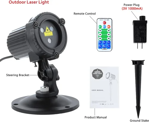 Vista 9 de MHAZDZE Proyector de Navidad láser al aire libre Luces Proyector láser decorativo de 18 patrones para el hogar y el jardín