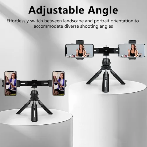 Vista 5 de Kit de video multifuncional para teléfono inteligente, con trípode universal de escritorio para teléfono con soportes dobles para teléfono y 4