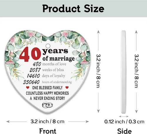Vista 3 de REWIDPARTY Adorno de cerámica para 40 aniversario de boda, regalos de boda, regalos para parejas, 40 años como recuerdo de aniversario de señor