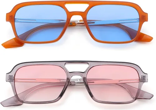 Vista 3 de COASION Lentes de sol planos estilo aviador vintage de los años 70 para mujeres y hombres, diseño cuadrado de metal con protección UV400