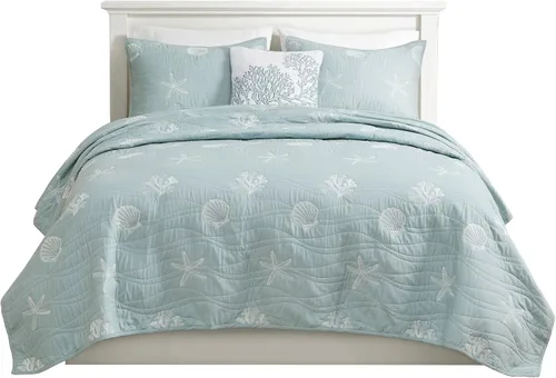 Vista 16 de Harbor House Seaside - Juego de edredón reversible de algodón con diseño de almeja costera, estrellas de mar, bordado de coral, para todas