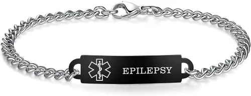 Vista 70 de Pulseras de identificación de alerta médica de 6.5 "-8.5" para mujeres, pulseras de emergencia médica de acero inoxidable, grabado gratuito