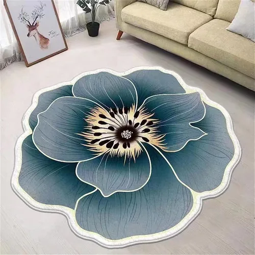 Vista 9 de Alfombra con forma de flor amarilla de 7 pies, alfombra de decoración de sala de estar, adecuada para baño, dormitorio y sala de estar, parte 5