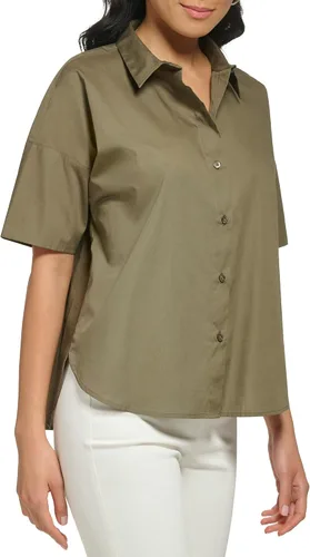 Vista 2 de Calvin Klein Blusa de manga corta con botones de popelina para mujer